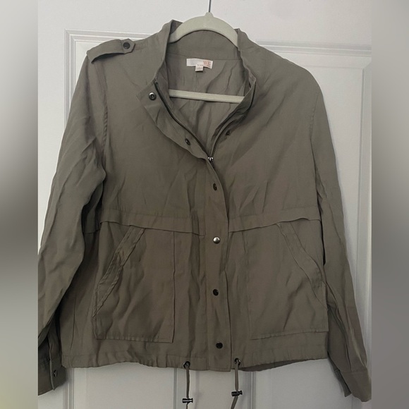 WE by Living in Yellow Stylish Beige Khaki Utility Light Jacket Women Sz L - Picture 1 of 2